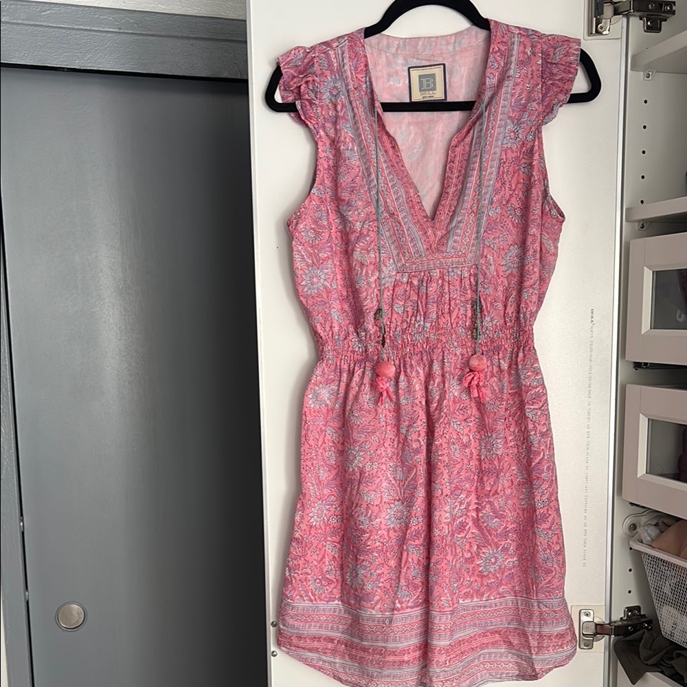 Pink and White Flutter Sleeve V-Neck Sundress